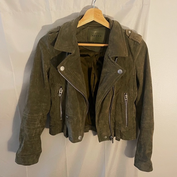 BLANK NYC- Genuine Suede Olive Green Biker Jacket - Picture 7 of 9
